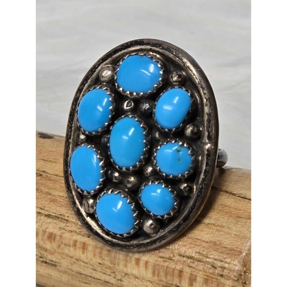 O Paquin OP 925 Silver Royston Turquoise Cluster Ring Size 6